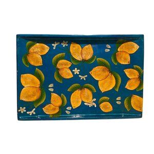 Vintage Lemon Lacquerware Tray Blue Yellow And Black